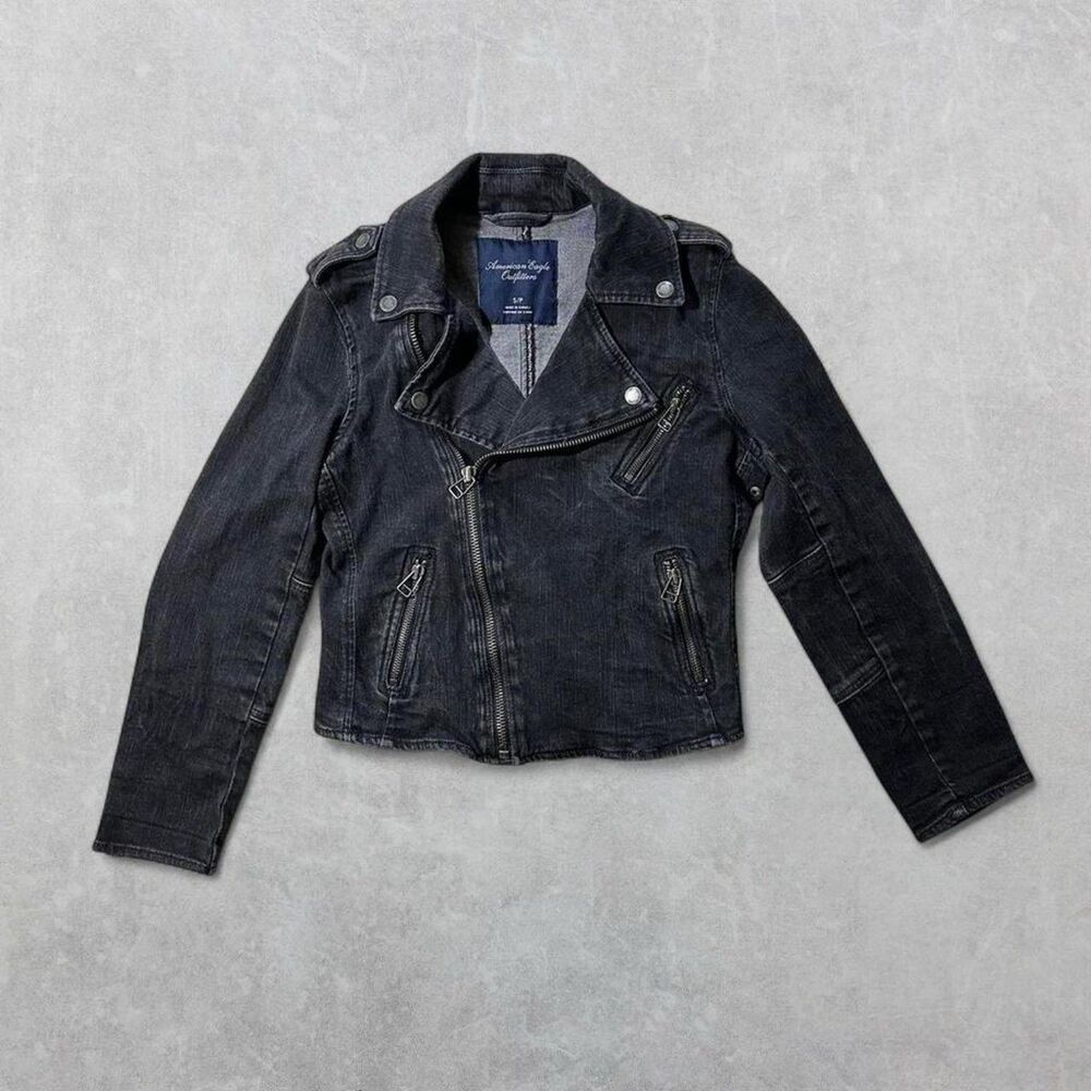 American Eagle Outfitters Women's Small Black/Grey Asymmetric Denim Jacket